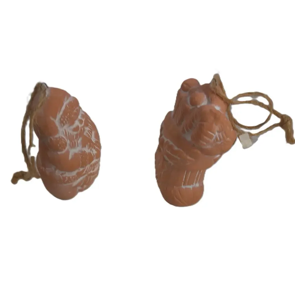 Pier 1 Terracotta Santa Claus Christmas Ornaments Set of 2